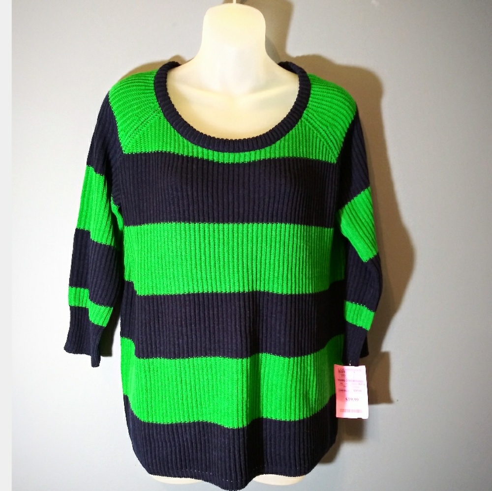 Derek Heart Blue & Green Striped Sweater, Size L